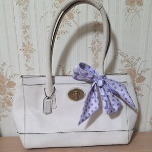 Coach 2007 Cream Satchel with Coach Purple Polka Dot Scarf